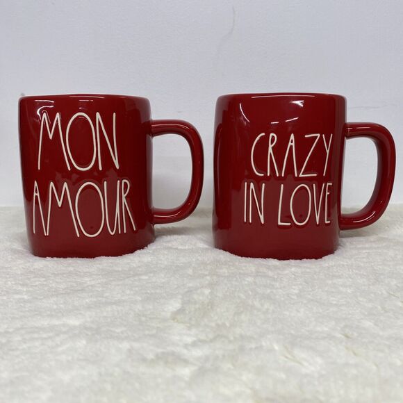 Rae Dunn Other - 2 RAE DUNN Mon Amour Crazy In Love Valentine Day Hashtag Red Coffee Mug NEW